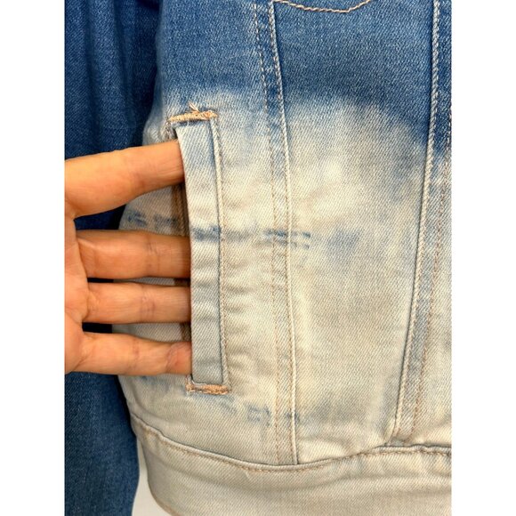 Old Navy Girls Denim Jacket Tie Dyed Ombré Blue L 10-12 Buttons Collar Pockets - Picture 7 of 11